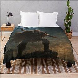 Thor with Mjolnir Summoning Lightning Epic Viking God Wall Art Throw Blanket