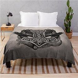 Mjolnir, The Hammer of Thor and Ravens Throw Blanket