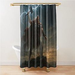 Thor with Mjolnir Summoning Lightning Epic Viking God Wall Art Shower Curtain