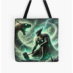 Thor vs Norse Mythology Battle Viking Art Tote Bag