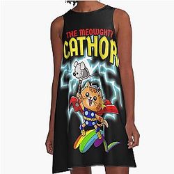 Cat Thor mighty Caped Cat A-Line Dress