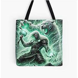 Thor and the Magic Cat - Útgarða-Loki Legend - Norse Myth Art All Over Print Tote Bag
