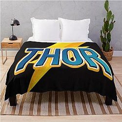 Thor Lightning Bolt Design Norse Mythology Comic Style Typography Throw Blanket