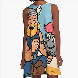 Thor Decorating Mjolnir – Funny Norse Cartoon A-Line Dress