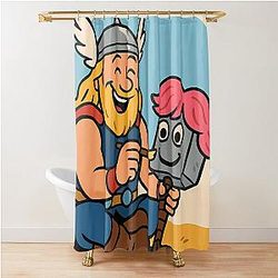 Thor Decorating Mjolnir Funny Norse Cartoon Shower Curtain