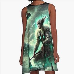 Thor vs. Jormungandr Norse Mythology Battle A-Line Dress