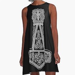 Mjolnir Pendant Thor Hammer Viking Design A Line Dress
