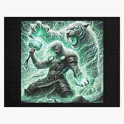 Thor and the Magic Cat - Útgarða-Loki Legend - Norse Myth Art Jigsaw Puzzle