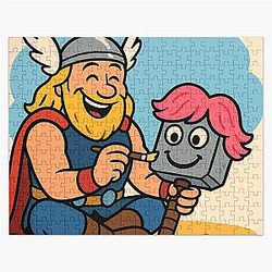 Thor Decorates Mjolnir Funny Norse Cartoon Jigsaw Puzzle