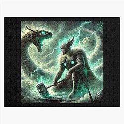 Thor vs. Jormungandr Norse Mythology Viking Art Jigsaw Puzzle