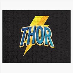 Thor Lightning Bolt Design Norse Mythology Comic Style Typography Jigsaw Puzzle