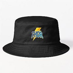 Thor Lightning Bolt Design Norse Mythology Comic Style Typography Bucket Hat