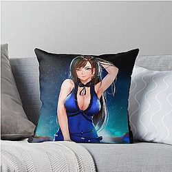 Waifu Tifa Lockhart in Final Fantasy 7 Throw Pillow