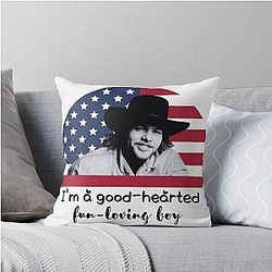 I'm a fun-loving, good-hearted boy - American Flag - Toby Keith Quote Throw Pillow