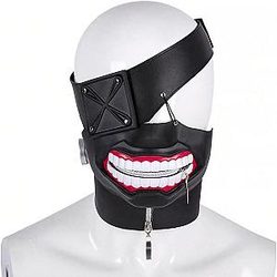 Tokyo Ghoul Kaneki Ken 3D One Eyed Cosplay Prop with Zipper Mouth Reusable Half Full Face Costume for Halloween Carnival Theme Parties