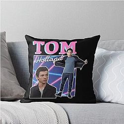 Tom Holland Retro Laser Background Fan Art Throw Pillow