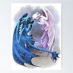 Dragon Heart - Starry Dragons Toothless and Light Fury Poster
