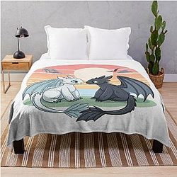Toothless And Night Fury, Light Fury And Toothless Throw Blanket 
Cleaned title:
Toothless and Night Fury, Light Fury Throw Blanket