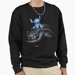 Stitch Sitting on Toothless Funny Pullover Sweatshirt