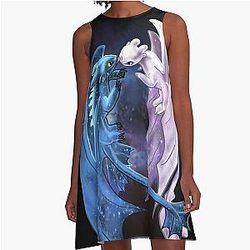 Dragon Heart - Starry Dragons Toothless and Light Fury A-Line Dress