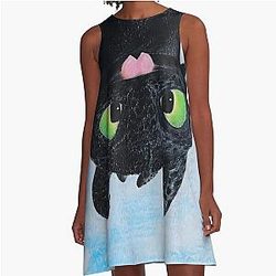 Toothless Upside Down Flight A-Line Dress