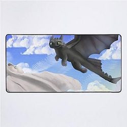 Toothless and Lightfury flying in blue sky clouds Desk Mat