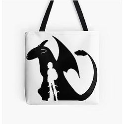 Toothless Hiccup Silhouette Over Print Tote Bag