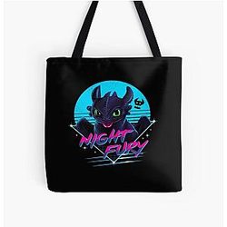 Toothless Night Fury Over Print Tote Bag