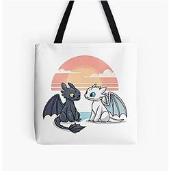 Toothless and Night Fury, Light Fury and Toothless all over print tote bag