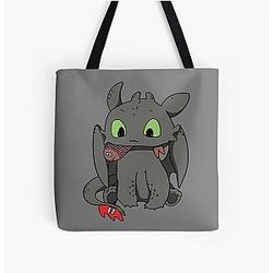 Cute Hungry Toothless Night Fury With Fish Perfect Gifts For Men & Women All Over Print Tote Bag