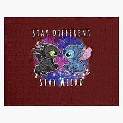 Toothless and Stitch Stay Weird Short Sleeve Jigsaw Puzzle