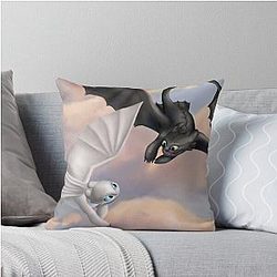Toothless and his Light Fury Throw Pillow