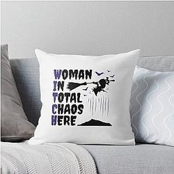 Witch Woman in Total Chaos for Halloween Throw Pillow