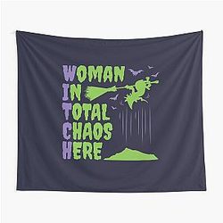 Witch Woman in Total Chaos Halloween Tapestry
