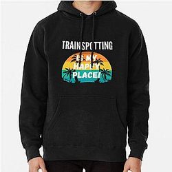 Trainspotting is my happy place Vintage Retro Sunset Design Pullover Hoodie