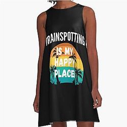Trainspotting is my happy place, A-line vintage dress with retro sunset design