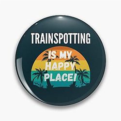 Trainspotting is my happy place vintage retro sunset design pin
