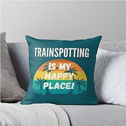 Trainspotting Is My Happy Place Vintage Sunset Design Throw Pillow
