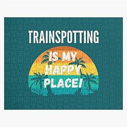 Trainspotting is My Happy Place Vintage Retro Sunset Design Jigsaw Puzzle