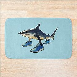Tralala Shark in Blue Shoes Watercolor Cutout Bath Mat