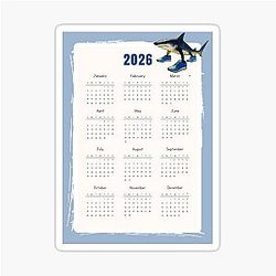 Tralala 2026 – Trendy Calendar with watercolor shark Sticker