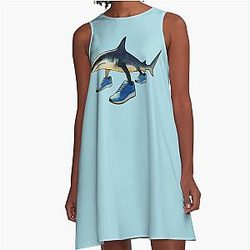 Tralala Shark in Blue Shoes Watercolor A-Line Cutout Dress