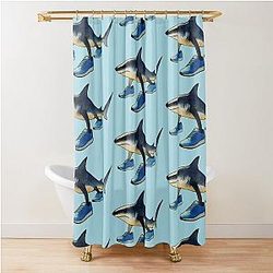 Tralala Shark in Blue Shoes Watercolor Cutout Shower Curtain
