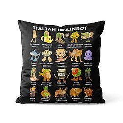 Italian Brainrot Character Throw Pillow Cover, Bombardiro Crocodilo, Sahur, Funny Meme Pillow Case 18'' x 18'' (45cm x 45cm)