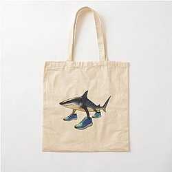 Tralala Shark in Blue Shoes Watercolor Cutout Cotton Tote Bag