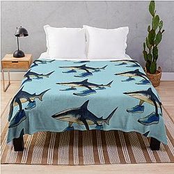 Shark in Blue Shoes Watercolor Cutout Blanket