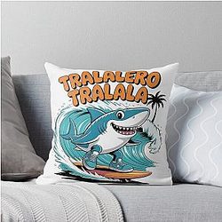 Tralala Shark Surf Italian Brainrot Meme Throw Pillow