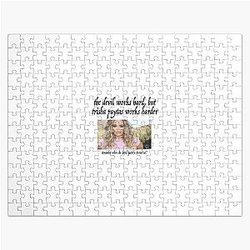 the devil works hard but Trisha Paytas works harder Jigsaw Puzzle