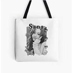 TWICE Sana Kpop Girl group K-music south korean girl group featuring a black and white collage digital art portrait tote bag.