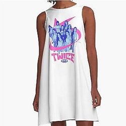 TWICE Y2K Aesthetic A-Line Dress Pink and Blue Retro Kpop Design